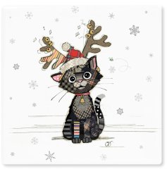 A festive kitten, ceramic coaster illustrated by the talented Bug Art.