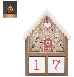 An adorable wooden calendar with gingerbread men and LED light up feature.