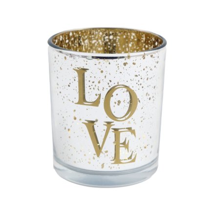 'Love' Candle Holder Gold, 10cm