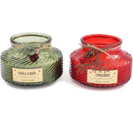 Scented Candle with Foliage, 12.5cm