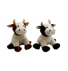 An assortment of 2 cow design door stops with little horns and either a black or brown patches. 