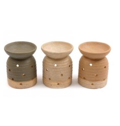 An assortment of 3 natural oil burners in earthy tones. Beautifully textured with a ribbed finish. 