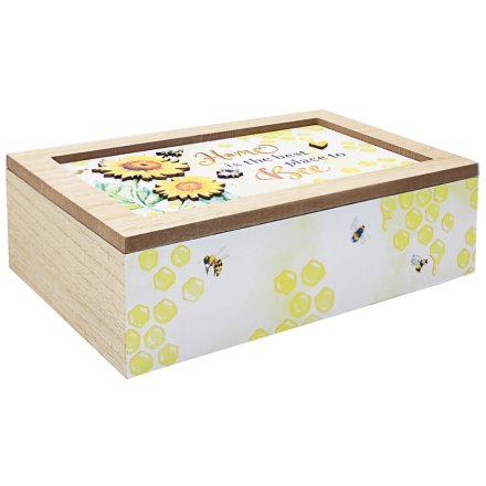 Bee Happy Wooden Tea Box