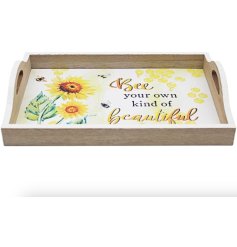 Beautiful wooden tray with sunflowers and bees.
