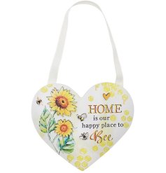 Pretty sunflower and bee hanging heart plaque.