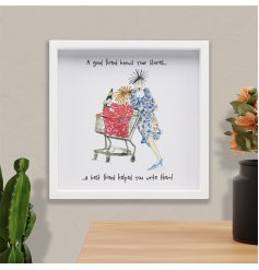 A box framed plaque with humorous quote about best friends accompanied by a colourful and quirky illustration. 
