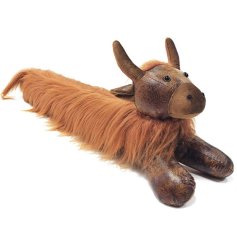 A rustic faux leather, highland cow draught excluder.