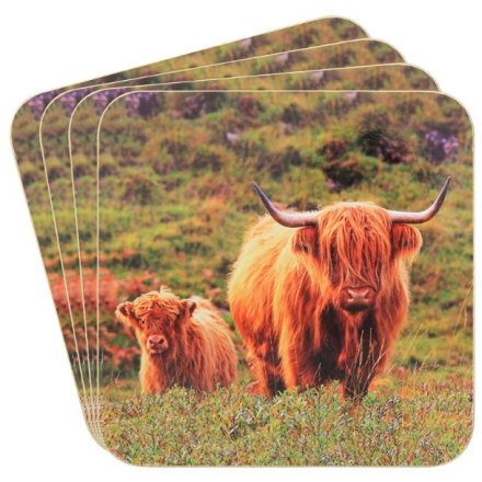 Highland Cow & Calf Coasters, Set of 4