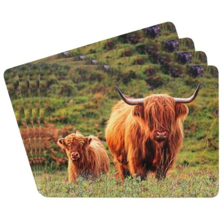 Highland Cow & Calf Placemats, Set of 4