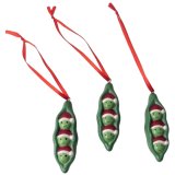 A festive tree decoration in a pea pod design