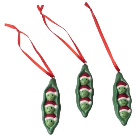 Hanging Peas in a Pod Decoration, 7cm