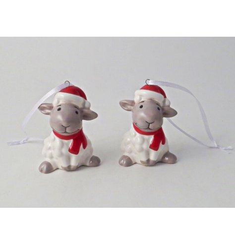 a cheeky smiley sheep decoration in white and red