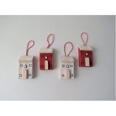 4a Wooden House Tree Decoration, 7cm