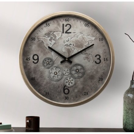 Silver Cog Wall Clock, 46cm