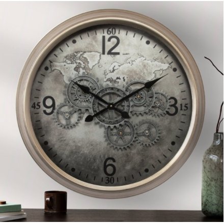 Large Silver Cog Clock, 62cm