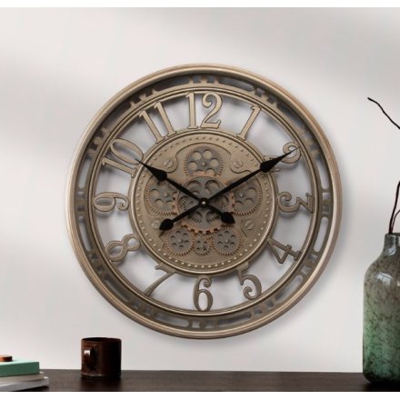 Silver Wall Clock With Cut Outs, 54cm