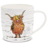 A fine china mug with artist Bug Art's colourful Hamish Highland Cow. 