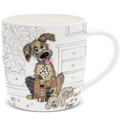 A fine china mug with artist Bug Art's colourful Murphy Mutt. 