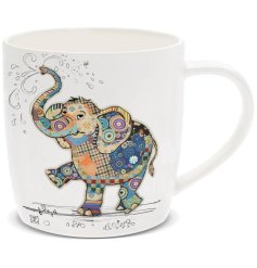 A fine china mug with artist Bug Art's colourful Eddie Elephant. 