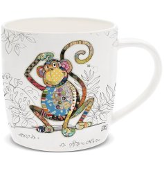 A fine china mug with artist Bug Art's colourful Monty Monkey. 