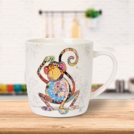 A fine china mug with artist Bug Art's colourful Monty Monkey. 