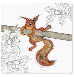 A ceramic coaster with Sammy Squirrel by Bug Art decal.