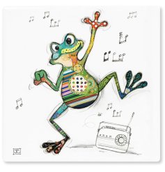 A ceramic coaster with Freddy Frog by Bug Art decal.