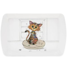 A charming tray illustrated with Bug Art's Kimba Kitten.