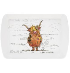 A charming tray illustrated with Bug Art's Highland Hamish.