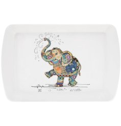 A charming tray illustrated with Bug Art's Eddie Elephant.