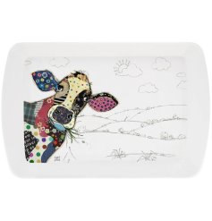 A charming tray illustrated with Bug Art's Connie Cow.