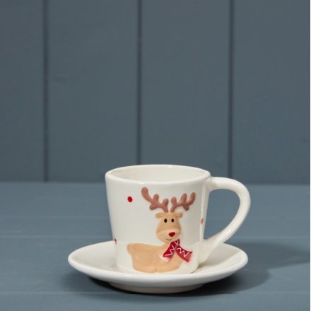 Reindeer cup and Saucer in White, 9.8cm