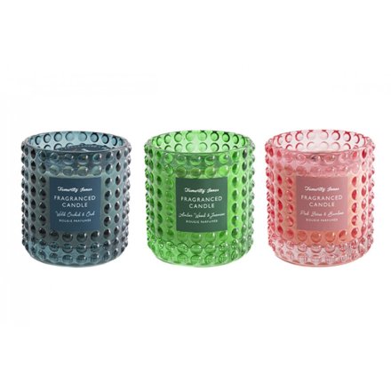 Bobbled Glass Scented Candle, 3 Asrtd