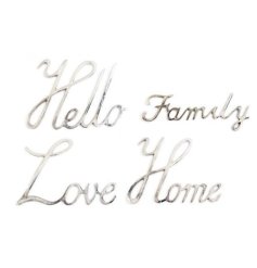 Hello, Family, Love and Home silver signs. Beautifully crafted with a textured finish. 