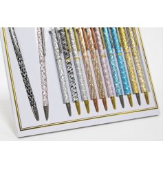 A display card of 12 assorted laser cut pens.