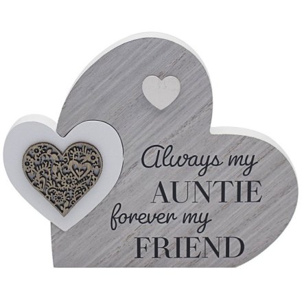 Double Heart "Auntie" Plaque, 19cm