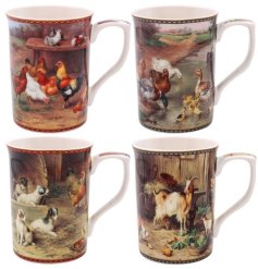 A set of 2 ceramic mugs each featuring a Edgar Hunt country inspired scene. 
