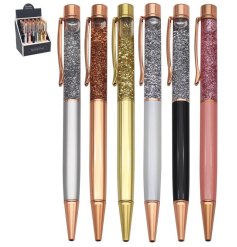 Six assorted pens with coloured glitter.