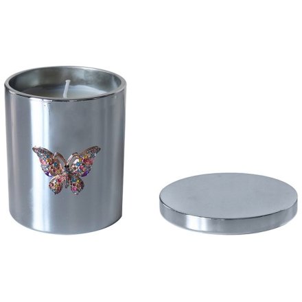 Silver Candle With Butterfly