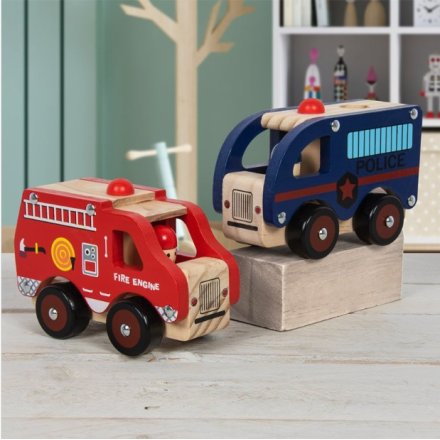 Adorable wooden emergency vehicles, the perfect child gift.