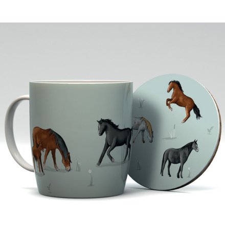 Willow Farm Horses Mug and Coaster Set, 12cm