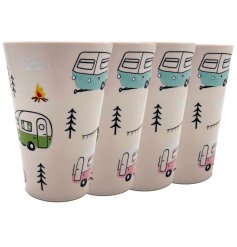 A set of 4 picnic cups made from recycled plastic, from the wildwood range.