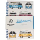 Volkswagen VW T1 Camper Bus in multicolours and designs on a A5 lined notebook.