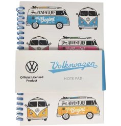 Volkswagen VW T1 Camper Bus in multicolours and designs on a A5 lined notebook.