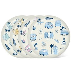 A set of 4 picnic plates in a Volkswagen camper design, made from recycled plastic.