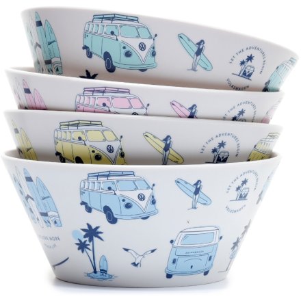 Set Of 4 Recycled Plastic Picnic Bowls, Volkswagen T1 Camper Bus