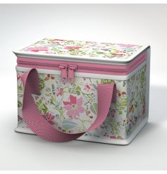 Made from recycled plastic bottles a insulated cool bag in Julie Dodsworth Pink Botanical design.