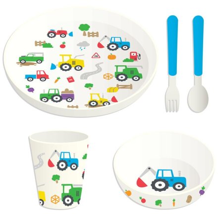 Little Tractors 5 Piece Kids Cup, Bowl, Plate And Cutlery Set, 11.5cm