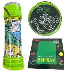 Dinosaur themed bubbles with a maze on top. A perfect pocket money purchase for a dino loving child.