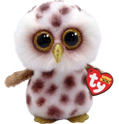 A super cute Whoolie owl beanie boo with spotted fabric and sparkly beak!